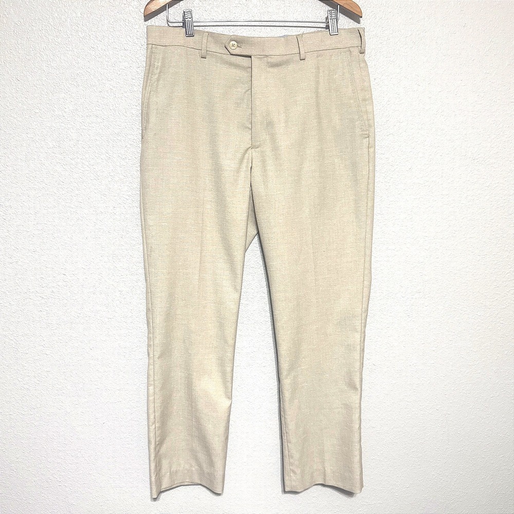 Roundtree & Yorke Travel Smart Mens 34x30 Linen Blend Cuffed Khaki Dress Pants